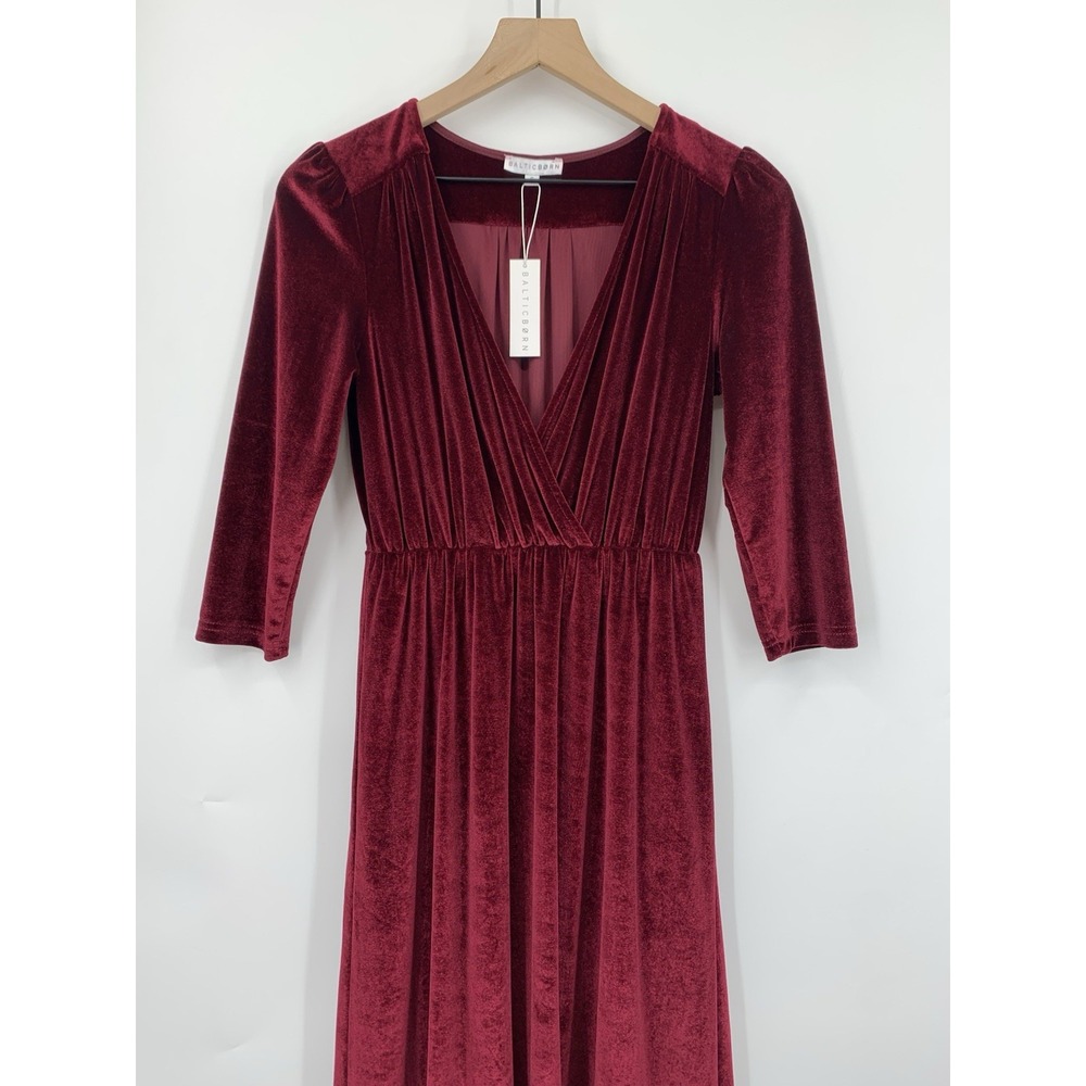 Baltic Born Dress Women Small Red Garnet Velvet Velour Maxi Romantic Evening NEW - Picture 2 of 10